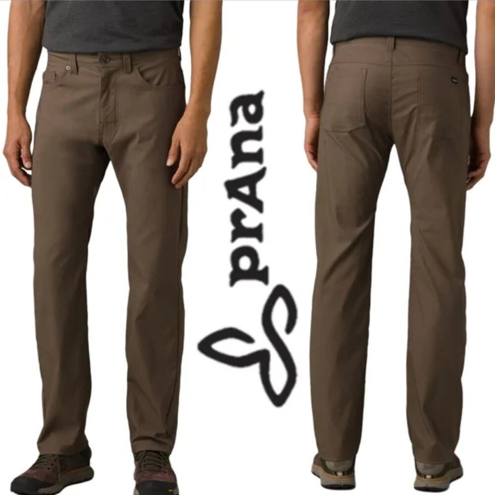 Prana Brion Pants Men's Size 36 X 30 Slim Fit Brown Nylon Outdoors Hiking